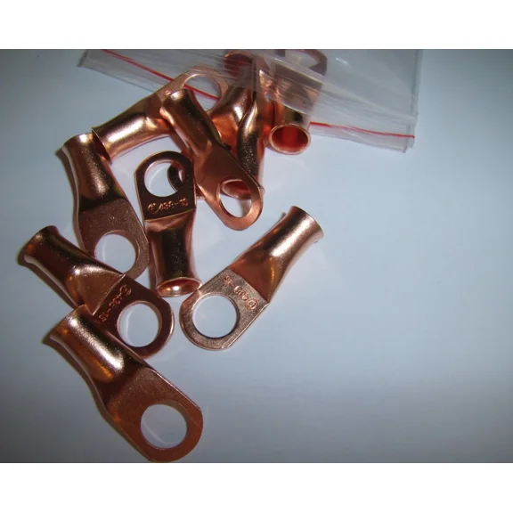 (2) Wire Ring Terminal Copper 4 Awg Gauge 3/8" Connectors Car Audio Terminals