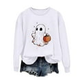 thumbnail image 2 of CLOISE Halloween Women's Sweatshirts Fashion Ghost Print Oversized Sweatshirts Fall Long Sleeve Crew Neck Hoodies Shirts Casual Blouses Holiday Gift Outfits White XL Trick, 2 of 5