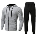 thumbnail image 2 of Zylarhe Men's Spring&Winter Solid Color Long Sleeved Hooded Top And Trousers Suit Haptic Suit, 2 of 7