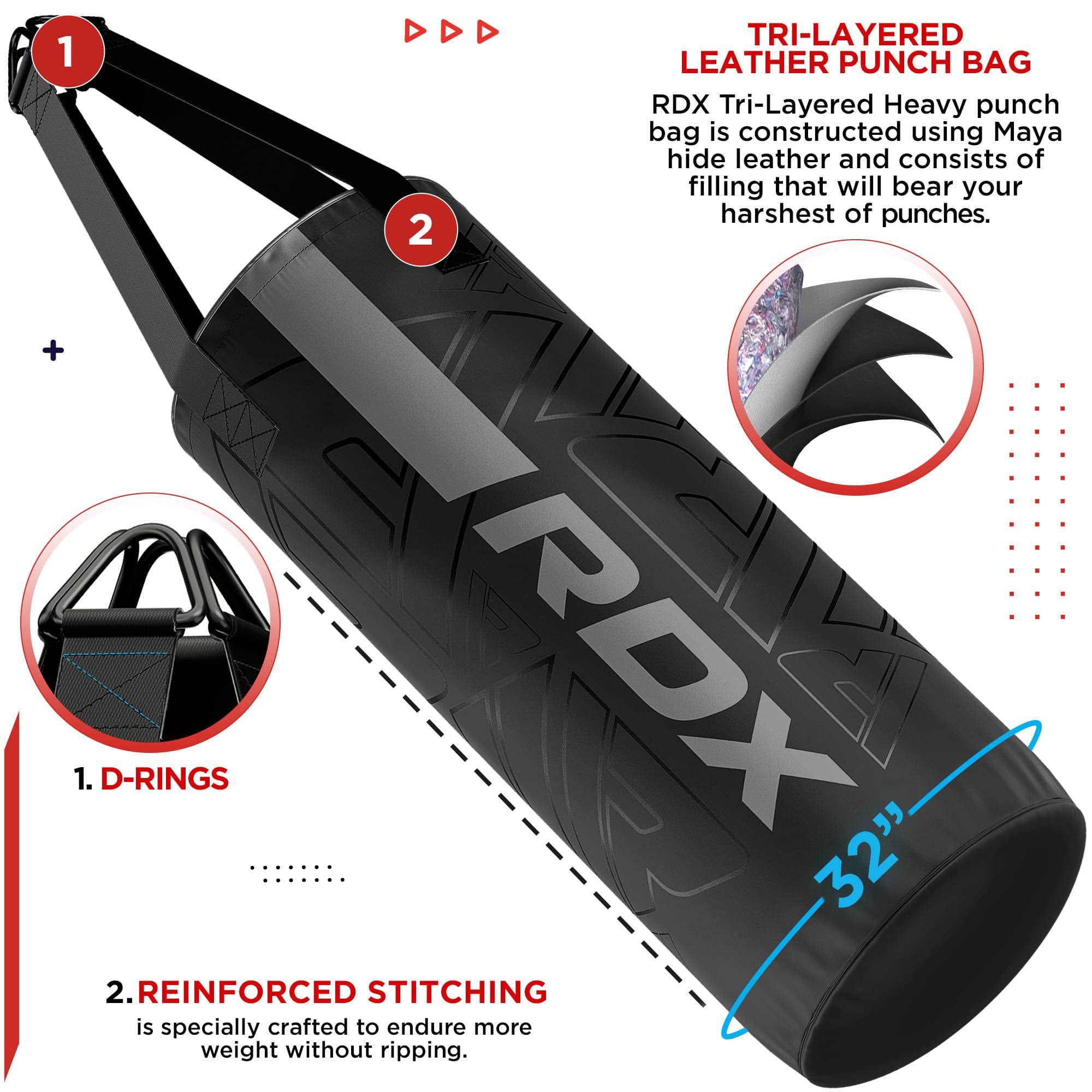RDX Kids Punching Bag with Boxing Gloves - 2ft Heavy Filled Leather Bag for Boxing, Kickboxing, MMA, Muay Thai & Karate Training