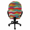 thumbnail image 3 of Abstract Office Chair Slipcover, Vibrant Colored Hand-drawn Wave Pattern Colorful Retro Style Funky Illustration, Protective Stretch Decorative Fabric Cover, Standard Size, Multicolor, by Ambesonne, 3 of 5