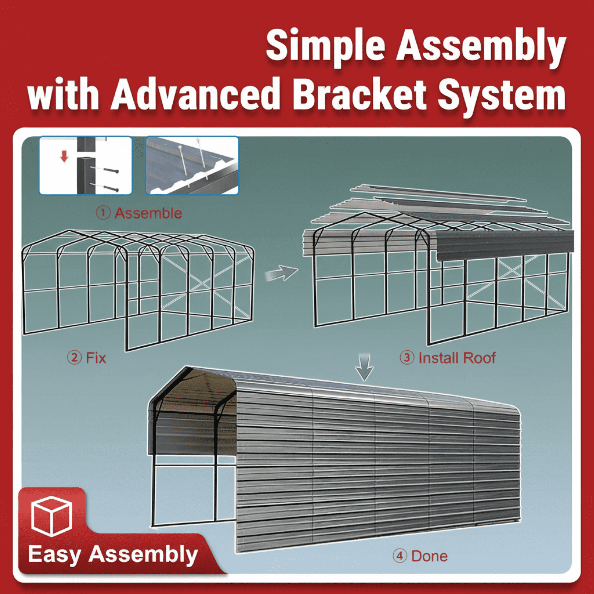 DuraYu 20x30 ft Enclosed Metal Garage for Vehicles, Heavy-Duty Steel Carport with Side Panels, Cream