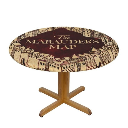 

Harry Potter Marauders Map Round Tablecloth Fitted Elastic Tablecloths Indoor Outdoor Table Cover Decor For Kitchen Picnic Party