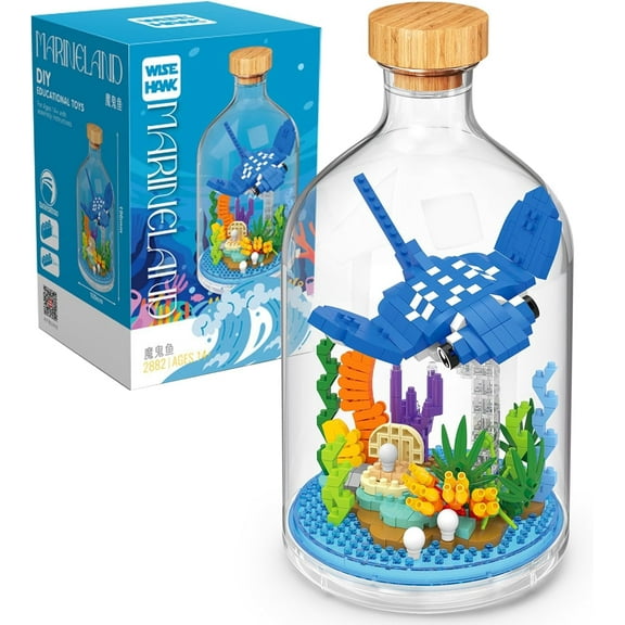 Creative Manta Ray Toy Building Set,Adult Mini Animal Friend Set,Party Favors Gift for Kids,Animal Lover Office Home Decor Fishes Building Block,New Year Easter Birthday Gift for Boys Girls