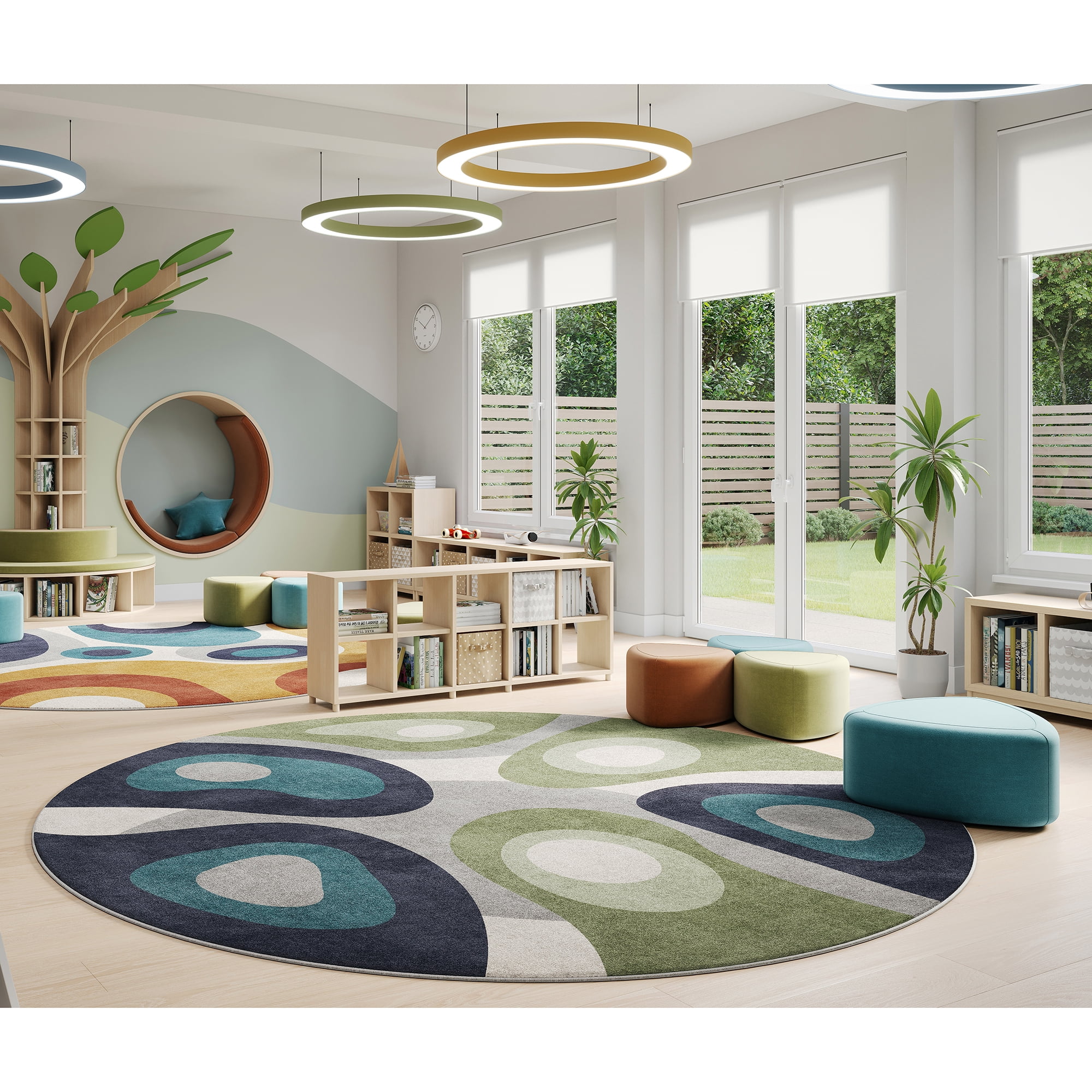 Peaceful Meadow 5'4" Round Area Rug in Color Multi