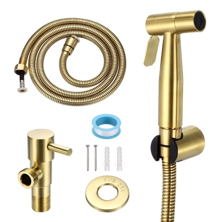 Uxcell Handheld Toilet Bidet Sprayer, 304 Stainless Steel Toilet Sprayer with Bidet Hose, Adjustable Water Pressure Control for Women Wash Diapers Washing, Brushed Gold