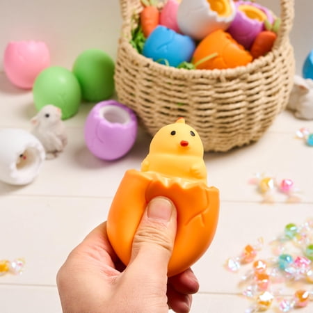 JOYFY 12 PCS EASTER EGGS STRESS BALLS, SQUISHY TOYS CUTE CHICKEN BUNNY PATTERNS, SQUEEZE BALL TOYS FOR EASTER EGG HUNT, EASTER BASKET STUFFERS FILLER, PARTY FAVORS, CLASSROOM PRIZE GIFTS