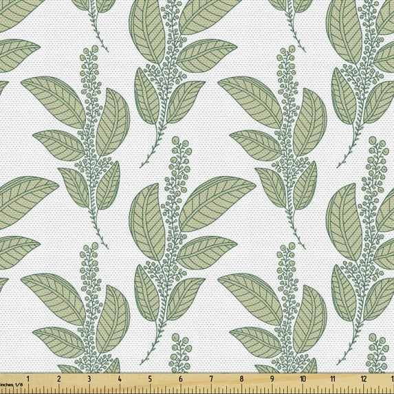 Botany Fabric by the Yard, Rhythmic Leaves and Blossoms of Wild Botanical Pattern, Decorative Upholstery Fabric for Chairs & Home Accents, 5 Yards, Khaki Sea Green by Ambesonne