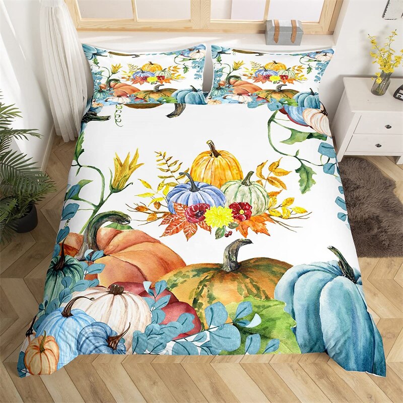 Fall Pumpkin Duvet Cover Set King Rustic Farmhouse Bedding Set Turkey