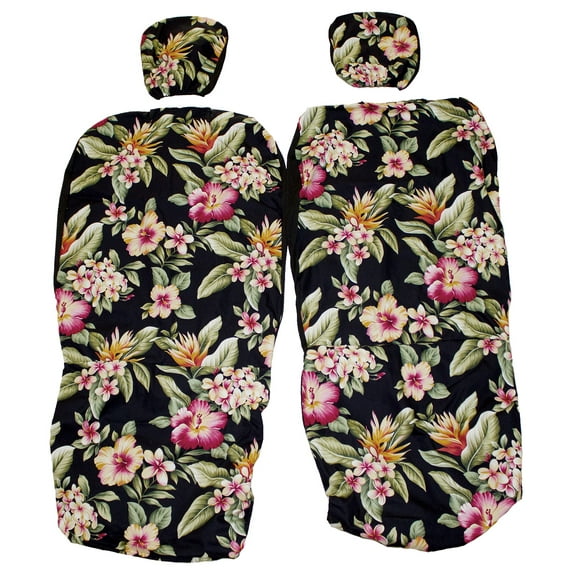 Hawaiian Car Seat Covers with Separated Headrest, Colorful Black Set of 2 Front Bucket Seat Covers