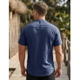 thumbnail image 2 of Mens Linen Henley Shirts Short Sleeve Casual Summer Beach T-Shirts Breathable Cotton Blend Lightweight Classic Fit Tee Royal Blue M, 2 of 7