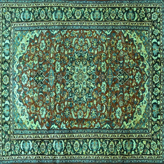 Ahgly Company Machine Washable Indoor Square Persian Turquoise Blue Traditional Area Rugs, 7' Square