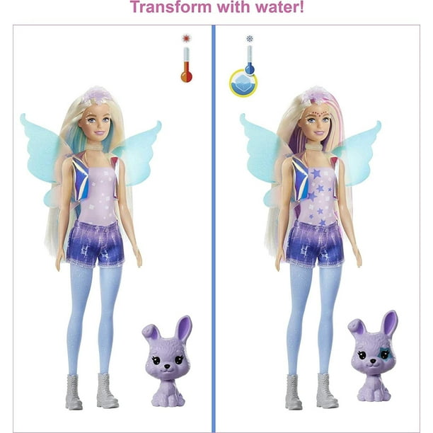 Barbie Color Revela Peel Fairy Fashion Reveal Doll Set con 25 sorpresas, incluyendo Blue P Barbie Barbie