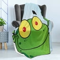thumbnail image 4 of Frogs Soft Flannel Fleece Throw Blanket, Whimsical Graphic Funny Animal with Peach Hand Sign, Cozy Plush for Indoor and Outdoor Use, 50" x 70", Lime Green Baby Blue, by Ambesonne, 4 of 5