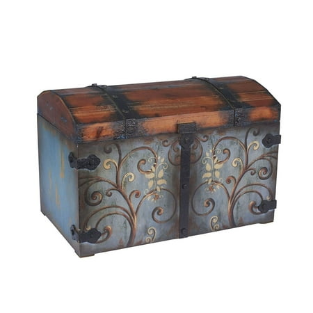 Body Trunk - Household Essentials 9502-1 Vintage Wood Storage Trunk, Large, Blue Body/Brown L