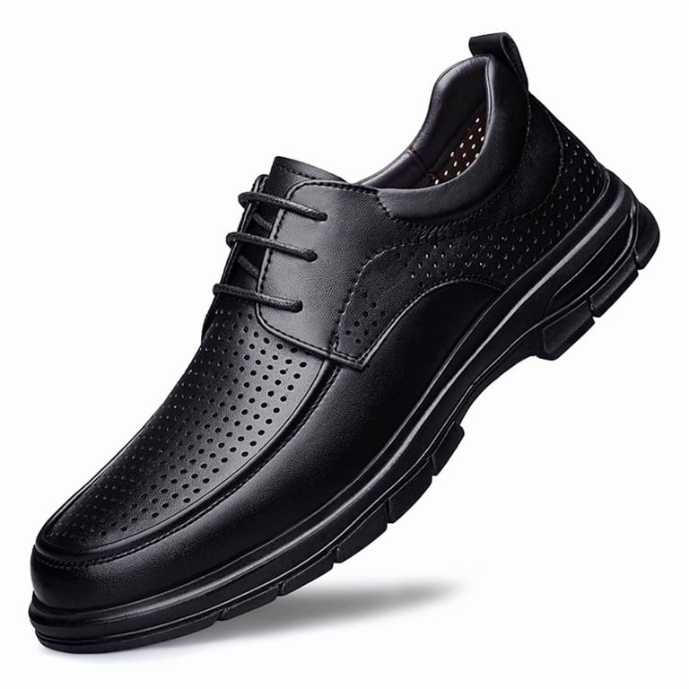 Men's Breathable Perforated Leather Lace-Up Shoes, Lightweight Business Casual Oxfords