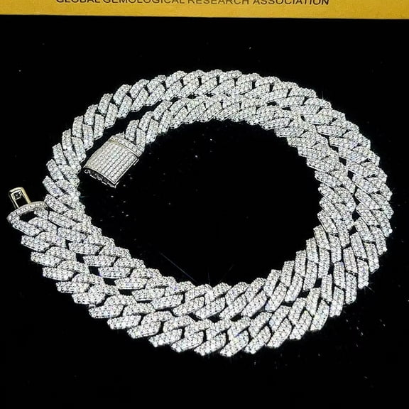 12mm 22inches Custom Prong Mossanite Necklace in 925 Silver With GRA Certificate Bling Bling Cuban Link Chain