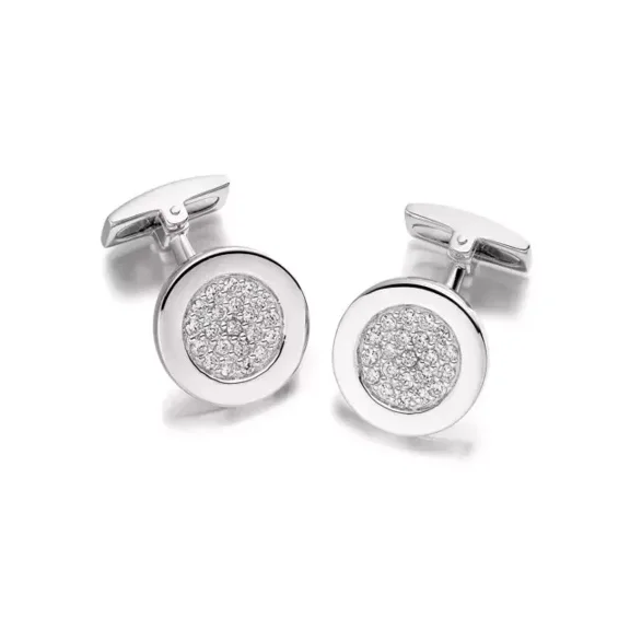 2 Ct Round Cut White Lab Created Diamond Men's Cufflink Shirt 14K White Gold Plated