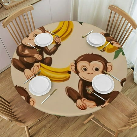 

Autua Monkeys Bananas Jungle Round Table Cover Stain Resistant Washable Indoor Outdoor Kitchen Dining Wedding Parties Table Cloth 100% Polyester Fiber 38 -42