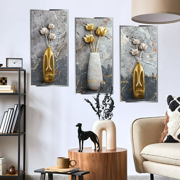 AOOYOU Flower Vase 3D Stereoscopic Effect Wall Sticker Triptych Painting Decoration 3 Pack