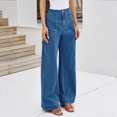 thumbnail image 5 of Wutalume High Waisted Jeans for Women Vintage Style Straight Leg, Retro Wash Denim Pants for Timeless Everyday Comfort,Blue XL, 5 of 7