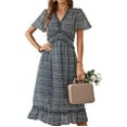 thumbnail image 2 of EHQJNJ Casual Dresses for Women Fall Women's Short Sleeve Ruffle Maxi Dress Deep V Neck Floral Print Boho Dress Long Dresses for Women Formal Vintage Dress, 2 of 7