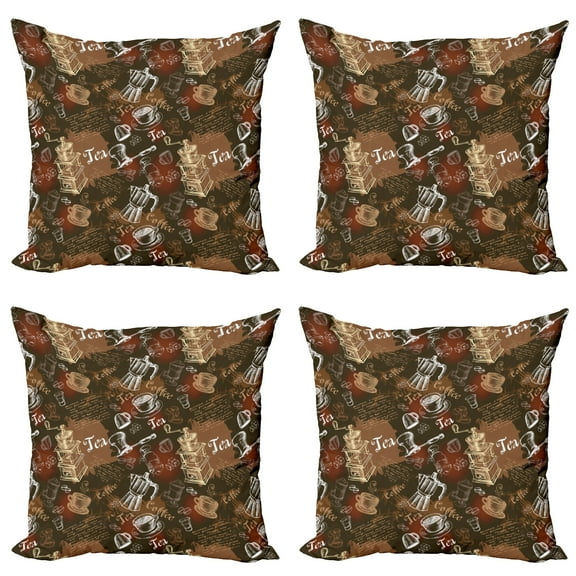 Ambesonne Modern Throw Pillow Cover 4 Pack, European Coffee Culture, 16", Caramel Brown Redwood