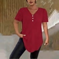 thumbnail image 4 of Women's Plus Size Tops V-Neck Button down T-Shirts, Casual Solid Summer Loose Basic Tee ,Red,5XL, 4 of 5