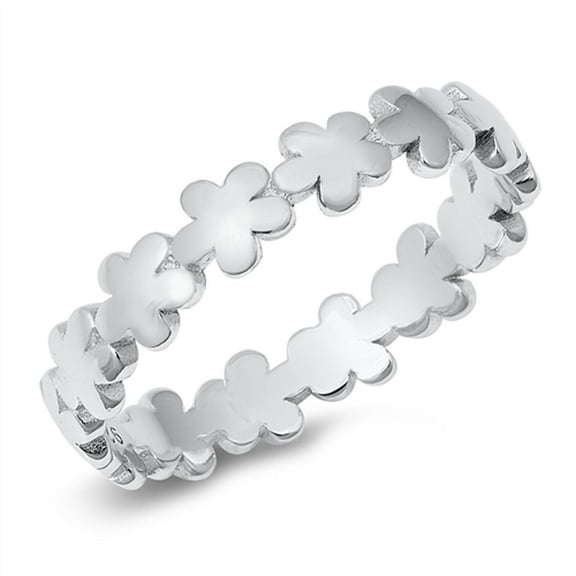 Cute Flower Chain Ring .925 Sterling Silver Band Jewelry Female Male Unisex Size 6