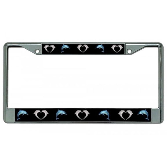 212 Main LPO2941 6 x 12 in. Dolphins on Black Background Chrome License Plate Frame