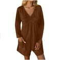 thumbnail image 2 of RKSTN Short Jumpsuits for Women Plus Size Long Sleeve V Neck Pleated Texture Baggy Beach Vacation Outfits for Women with Pockets (Brown ,XL), 2 of 6