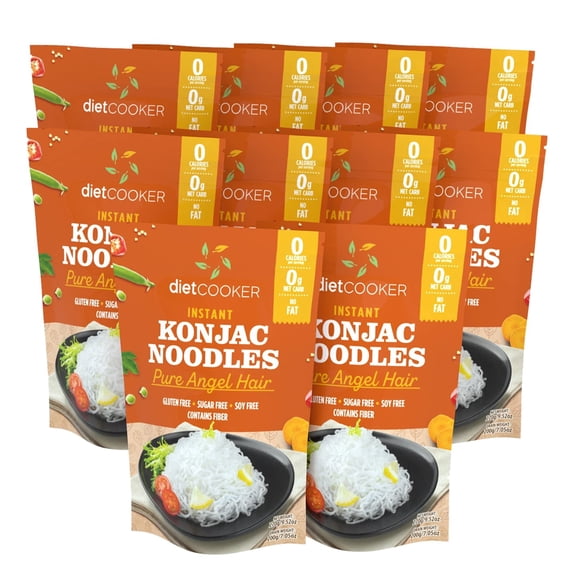 DIET COOKER Shirataki Noodle, Premium Konjac Noodle, Keto & Vegan Friendly, 9.52 oz, Odor Free, Low Calorie Pasta, Zero Net Carbs, Healthy Diet Food - Angel Hair (10 Packs)
