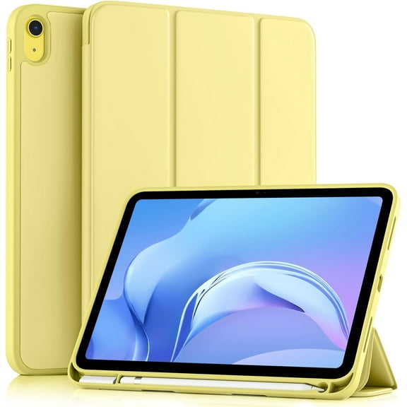 Compatible with iPad (A16) 11th Generation Case 11 Inch 2025, for iPad 10th Generation Case 10.9 Inch 2022 with Pencil Holder, Slim Trifold Stand Protective Cover with Soft TPU Back, Yellow