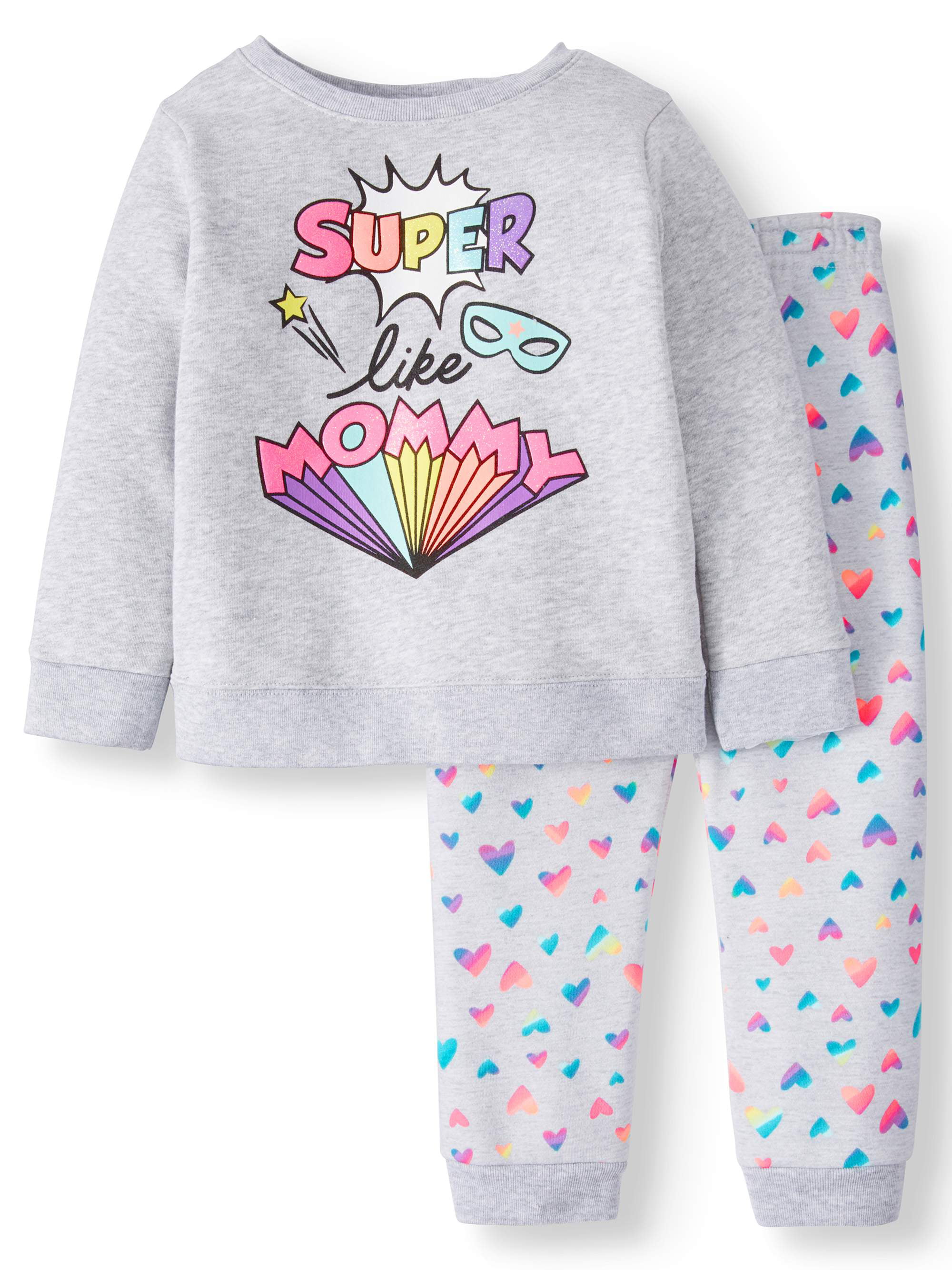 Toddler Girls Outfit GRAY SWEATSHIRT & SWEATPANTS Rainbow Letters LOVE Hearts 3T