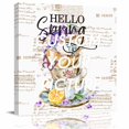 thumbnail image 2 of Hello Spring Wall Art Painting on Canvas, Purple Floral Botanical Coffee Cups Canvas Art Home Prints Wall Art Framed Modern Artwork for Living Room Bedroom Wall Decor 20x20in, 2 of 9