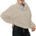 thumbnail image 3 of SGMVNU Women's Full Zip Short Jacket Warm Winter Long Sleeve Stand Collar Fuzzy Crop Coat with Drawstring Hem(Khaki, 2XL), 3 of 8