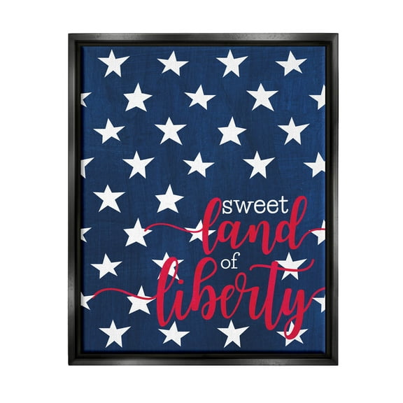 Stupell Industries Sweet Land Of Liberty Americana Graphic Art Jet Black Floating Framed Canvas Print Wall Art, Design by Alli Rogosich