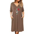 thumbnail image 1 of Gibobby Vestido casual de punto para mujer Vestido largo suelto informal de manga larga con capucha y estampado floral para mujer para primavera y otoño(Café,G), 1 of 5