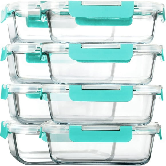[Recipientes para preparación de comidas] MCIRCO Glass, paquete de 8 unidades, 900 ml con tapas, color verde
