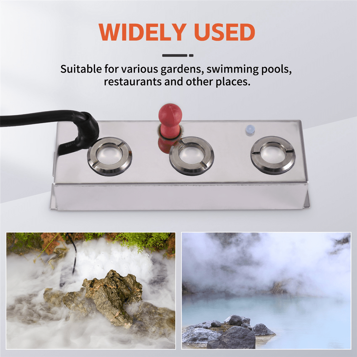 3 Head Mist Maker Ultrasonic Mist Fogger Air Humidifier Water Fountain Fog Maker Machine Stainless Steel Fogger,1 x fog machine,Silver
