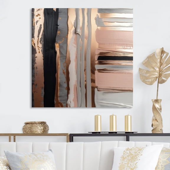 Designart "Contemporary Forms Rose Gold and Pink I" Abstract Metal Wall Art