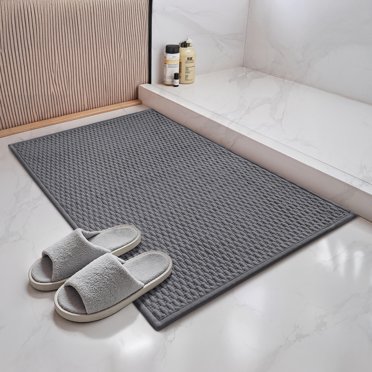 PABUBE Soft Dark Gray Woven Chenille Bathroom Rug, 16"x24", Non-Slip and Absorbent Bath Mat for Bathroom Floor, Machine Washable, Quick Drying