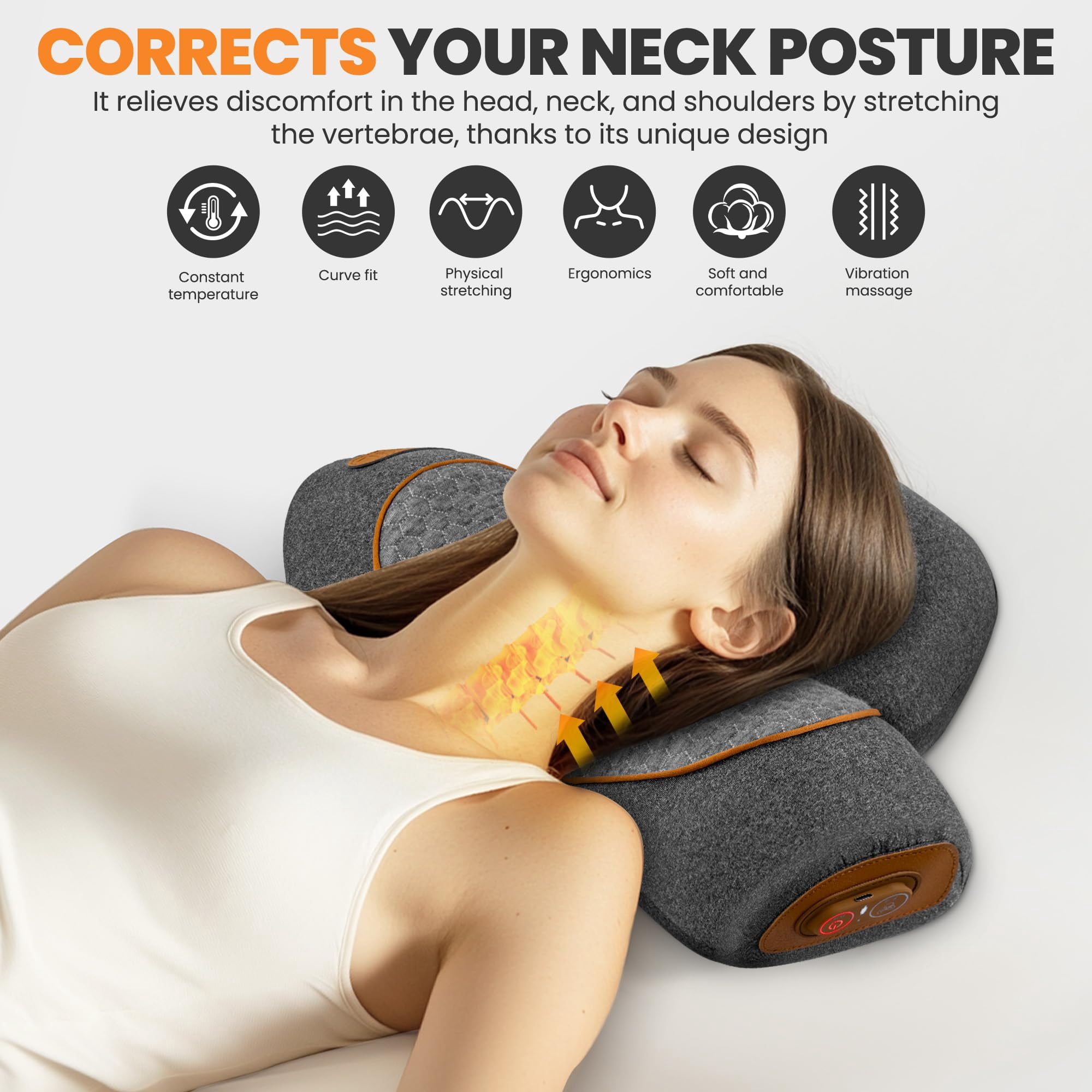 2026 3-In-1Neck Massager Pillow,Neck Massager for Pain Relief Deep Tissue, Massage Pillow with Heat, Vibration & Airbag Traction, 3D Ergonomic Cervical Hump Corrector Massage for Home Office
