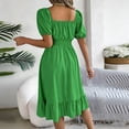 thumbnail image 6 of Xaqiouau Women's Square Neck Puff Short Sleeve Smocked Waist Ruffle Hem A-Line Midi Dress Casual Flowy Summer Party Sundress, 6 of 6