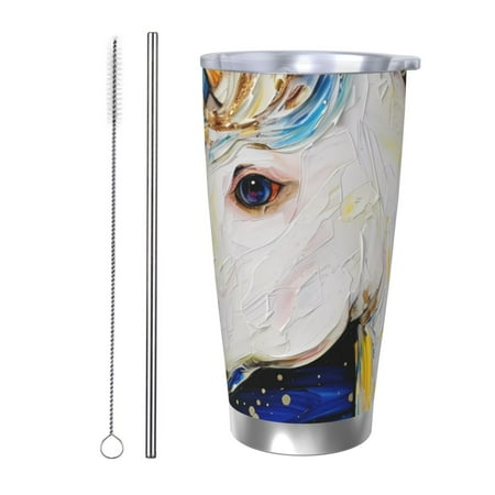 

Tideii Starry White Horse for 20OZ Car Cup Stainless Steel Cold and Hot Cup with Lid Suitable for Outdoor and Home Unisex-Straw Two-piece Set