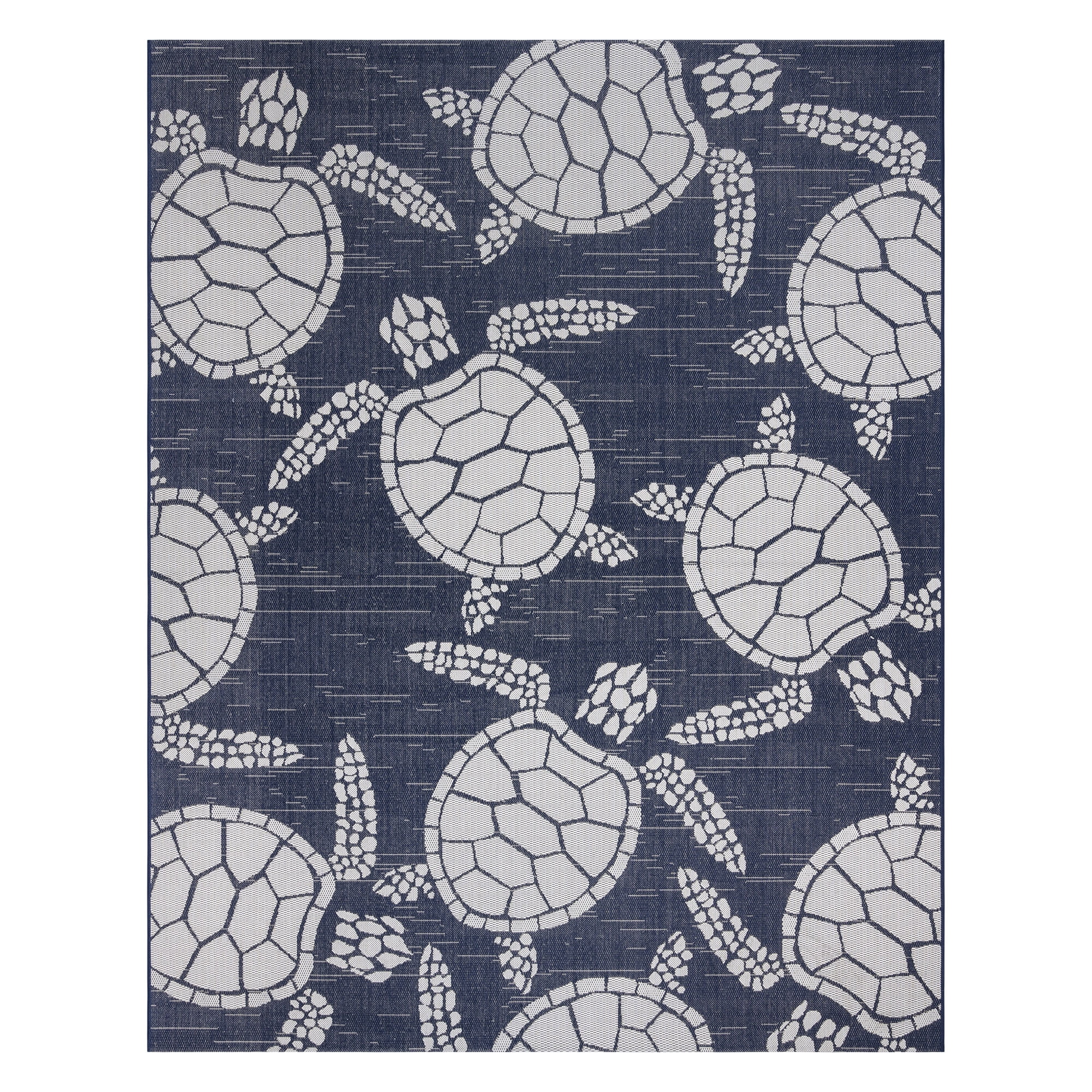 Gertmenian Paseo Tortue Sea Turtle Coastal Navy/White Outdoor Area Rug, 6x9