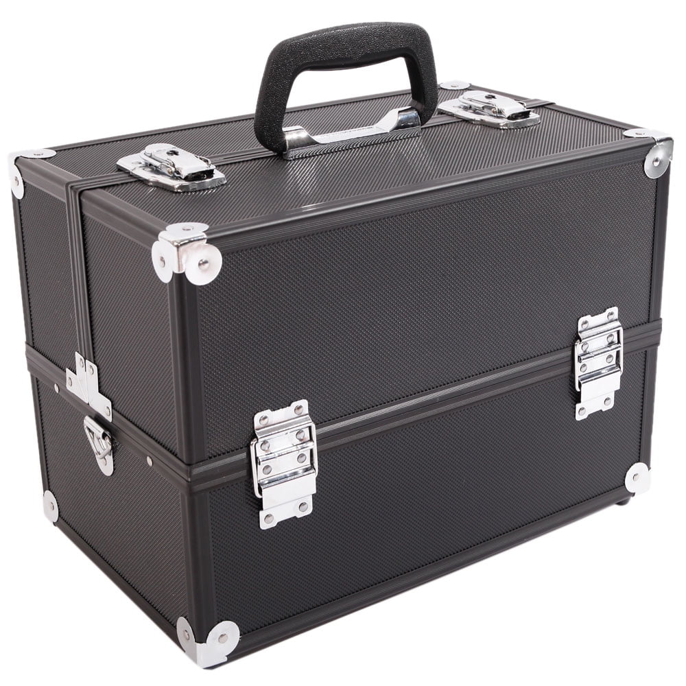 Makeup Train Case Aluminum Alloy Jewelry Box Organizer Black