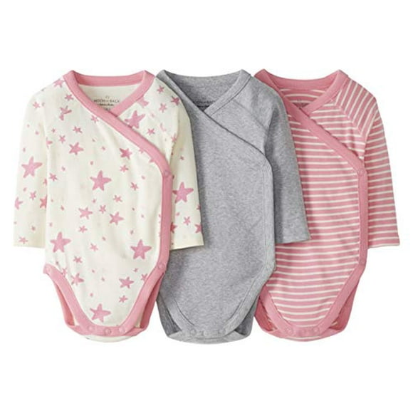 Moon & Back by Hanna Andersson Kid's 3 Pk Long Sleeve Side Snap Bodysuit Shirt, Medium Pink, 3-6 months