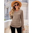 thumbnail image 2 of Female T Shirts Long Sleeve V Neck Basic Tee Casual Loose Fit Soft Fall Tops Outfits Coffee M, 2 of 8
