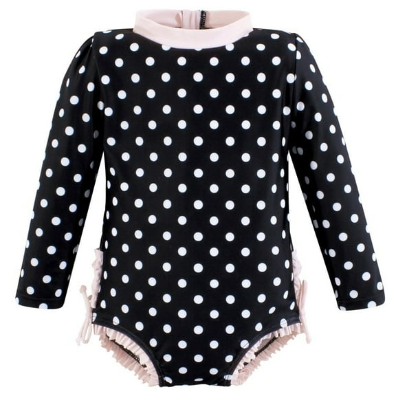 Hudson Baby Girls Rashguard Toddler Swimsuit, Black Dot Pink, 2T